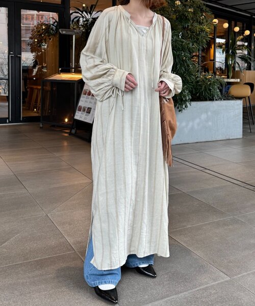 CIAOPANIC TYPY（チャオパニックティピー）の「【きくちゃん企画】リネンレーヨンボリュームスリーブワンピース（ワンピース・レディース・チャコールグレー/レッド/ベージュ・ONE SIZE）」の11枚目の写真