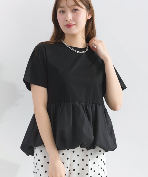 PICCIN PERLA(ピッチンペルラ)の「裾バルーンカットソー(Tシャツ/カットソー・レディース・ブラック/オフホワイト・M)」の2枚目の写真