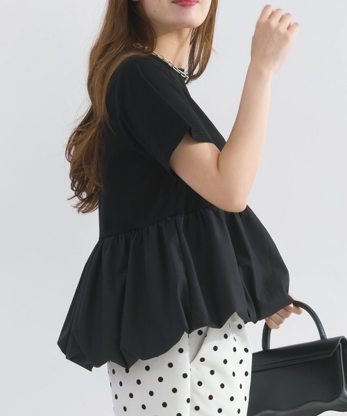PICCIN PERLA(ピッチンペルラ)の「裾バルーンカットソー(Tシャツ/カットソー・レディース・ブラック/オフホワイト・M)」の4枚目の写真