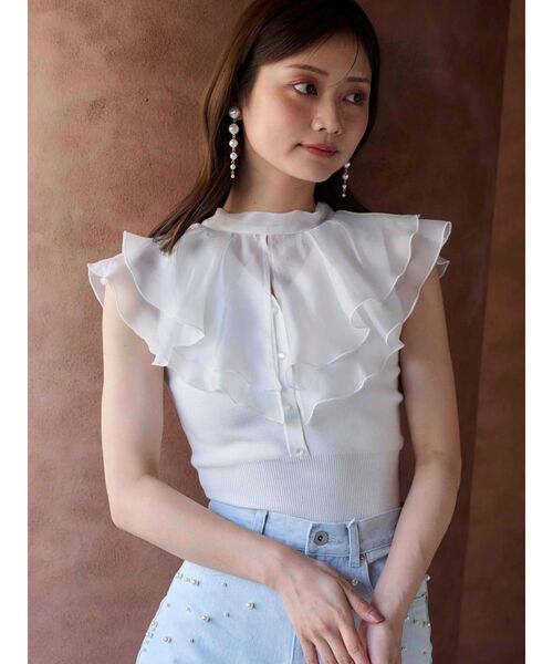 異素材ラッフルコンパクトニット　マーキュリーデュオ 異素材ラッフルコンパクトニット（ニット/セーター