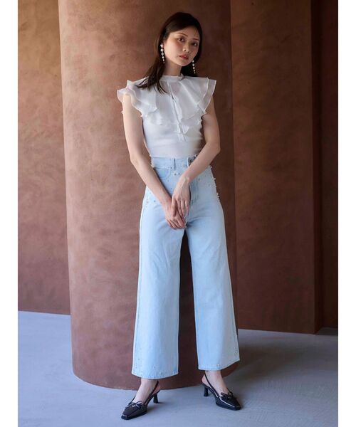 異素材ラッフルコンパクトニット　マーキュリーデュオ MERCURYDUO ニット セーター 異素材ラッフルコンパクトニット