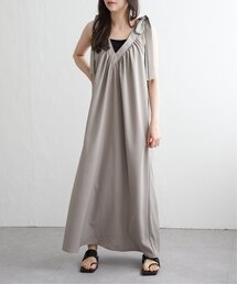 クレープ肩リボンワンピース