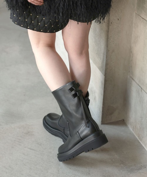 DONOBAN(ドノバン)の「バックリボンミドルブーツ(ブーツ・レディース・ブラック・24.5cm/23.5cm/22.5cm)」の1枚目の写真