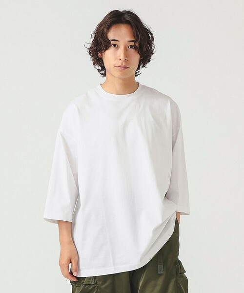 BEAMS（ビームス）の「シルケット 8分袖 クルーネック Tシャツ（Tシャツ/カットソー・メンズ・ブラック/ホワイト/ミント・S/M/L/XL）」の4枚目の写真