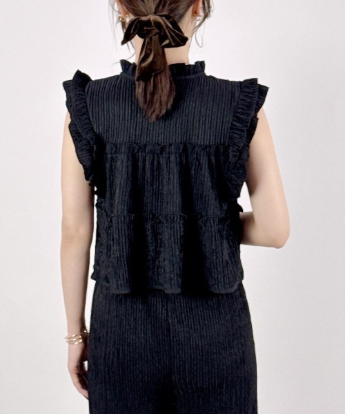CLOTHY(クロシィ)の「【楽して洒落る、大人のセットアップ】ジャガードセットアップ(ノースリ)(セットアップ・レディース・ブラック/アイボリー/イエロー/ベージュ・MEDIUM)」の6枚目の写真