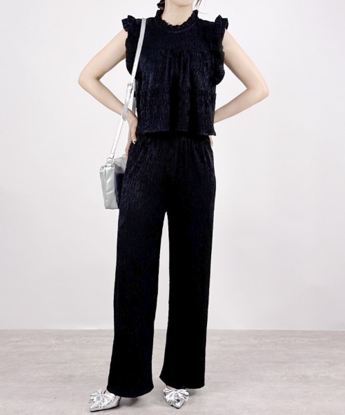 CLOTHY(クロシィ)の「【楽して洒落る、大人のセットアップ】ジャガードセットアップ(ノースリ)(セットアップ・レディース・ブラック/アイボリー/イエロー/ベージュ・MEDIUM)」の8枚目の写真