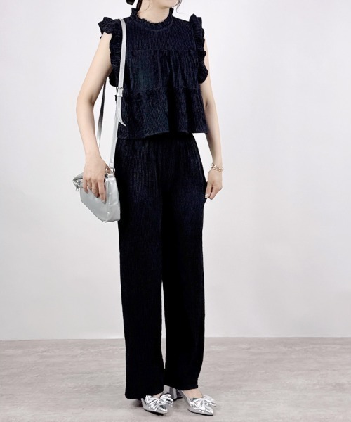 CLOTHY(クロシィ)の「【楽して洒落る、大人のセットアップ】ジャガードセットアップ(ノースリ)(セットアップ・レディース・ブラック/アイボリー/イエロー/ベージュ・MEDIUM)」の10枚目の写真
