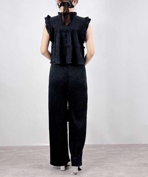 CLOTHY(クロシィ)の「【楽して洒落る、大人のセットアップ】ジャガードセットアップ(ノースリ)(セットアップ・レディース・ブラック/アイボリー/イエロー/ベージュ・MEDIUM)」の11枚目の写真