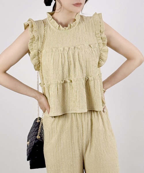 CLOTHY(クロシィ)の「【楽して洒落る、大人のセットアップ】ジャガードセットアップ(ノースリ)(セットアップ・レディース・ブラック/アイボリー/イエロー/ベージュ・MEDIUM)」の13枚目の写真
