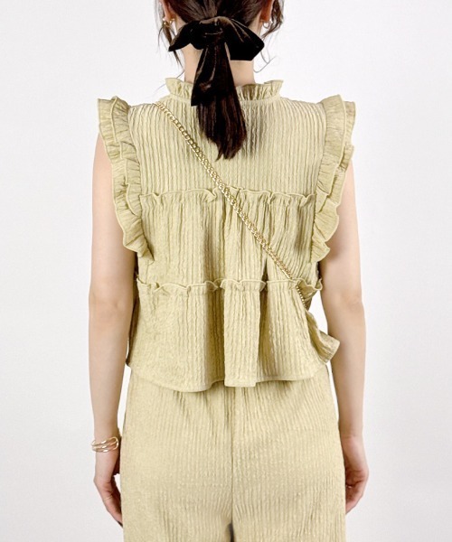 CLOTHY(クロシィ)の「【楽して洒落る、大人のセットアップ】ジャガードセットアップ(ノースリ)(セットアップ・レディース・ブラック/アイボリー/イエロー/ベージュ・MEDIUM)」の16枚目の写真