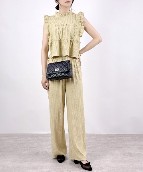 CLOTHY(クロシィ)の「【楽して洒落る、大人のセットアップ】ジャガードセットアップ(ノースリ)(セットアップ・レディース・ブラック/アイボリー/イエロー/ベージュ・MEDIUM)」の18枚目の写真