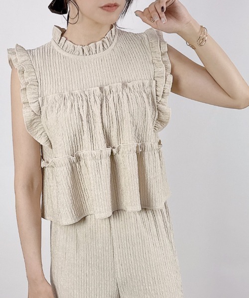 CLOTHY(クロシィ)の「【楽して洒落る、大人のセットアップ】ジャガードセットアップ(ノースリ)(セットアップ・レディース・ブラック/アイボリー/イエロー/ベージュ・MEDIUM)」の20枚目の写真