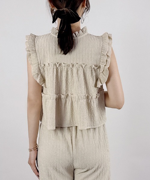 CLOTHY(クロシィ)の「【楽して洒落る、大人のセットアップ】ジャガードセットアップ(ノースリ)(セットアップ・レディース・ブラック/アイボリー/イエロー/ベージュ・MEDIUM)」の22枚目の写真