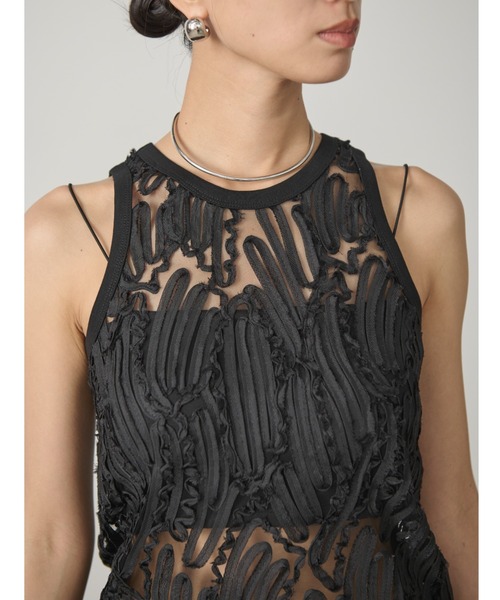 AIC.(エーアイシー)の「チュールレースタンクトップ/セットアップ可能(タンクトップ・レディース・オフホワイト/ブラック・FREE)」の1枚目の写真