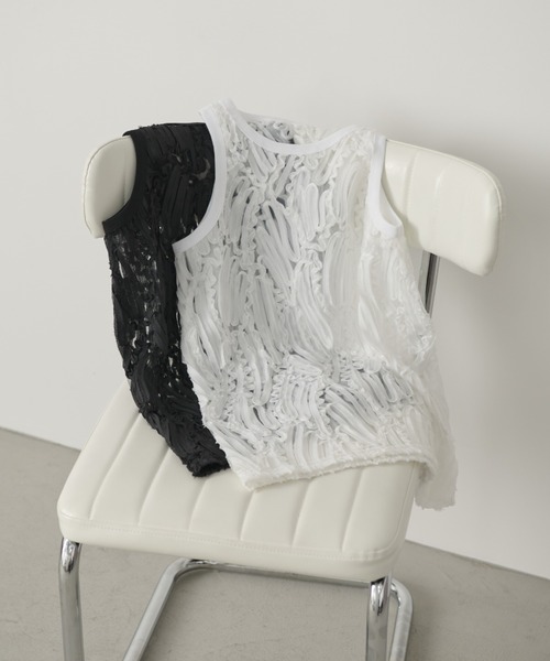 AIC.(エーアイシー)の「チュールレースタンクトップ/セットアップ可能(タンクトップ・レディース・オフホワイト/ブラック・FREE)」の11枚目の写真