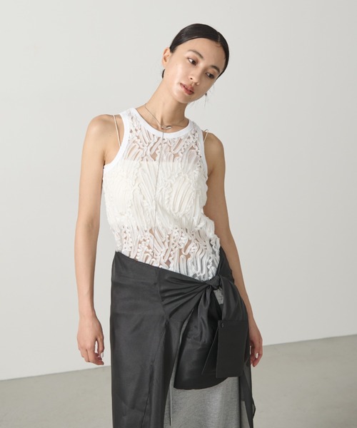 AIC.(エーアイシー)の「チュールレースタンクトップ/セットアップ可能(タンクトップ・レディース・オフホワイト/ブラック・FREE)」の6枚目の写真