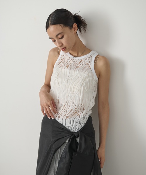 AIC.(エーアイシー)の「チュールレースタンクトップ/セットアップ可能(タンクトップ・レディース・オフホワイト/ブラック・FREE)」の7枚目の写真