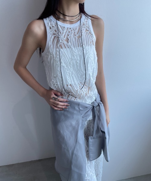 AIC.(エーアイシー)の「チュールレースタンクトップ/セットアップ可能(タンクトップ・レディース・オフホワイト/ブラック・FREE)」の10枚目の写真