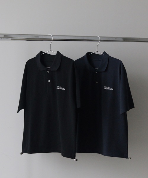 UNDERSTATEMENTs（アンダーステイトメント）の「【ユニセックス】MOSS STITCH DRAW CODE POLO SHIRT  ／ドローコード鹿の子ポロシャツ（ポロシャツ・メンズ・ブラック/ネイビー・MEDIUM/LARGE）」の3枚目の写真