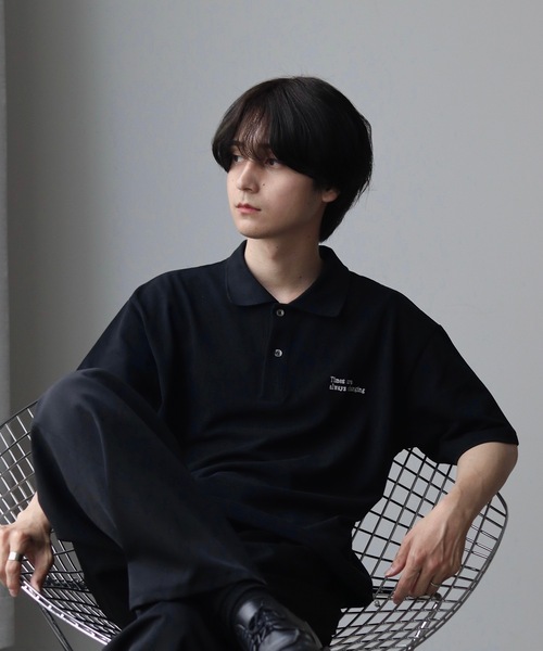 UNDERSTATEMENTs（アンダーステイトメント）の「【ユニセックス】MOSS STITCH DRAW CODE POLO SHIRT  ／ドローコード鹿の子ポロシャツ（ポロシャツ・メンズ・ブラック/ネイビー・MEDIUM/LARGE）」の9枚目の写真