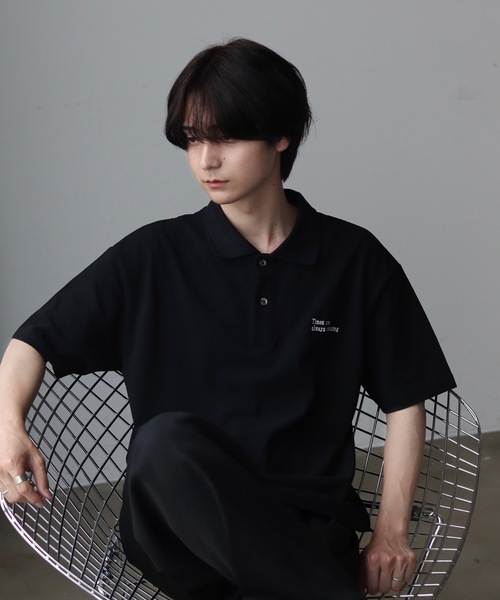 UNDERSTATEMENTs（アンダーステイトメント）の「【ユニセックス】MOSS STITCH DRAW CODE POLO SHIRT  ／ドローコード鹿の子ポロシャツ（ポロシャツ・メンズ・ブラック/ネイビー・MEDIUM/LARGE）」の6枚目の写真