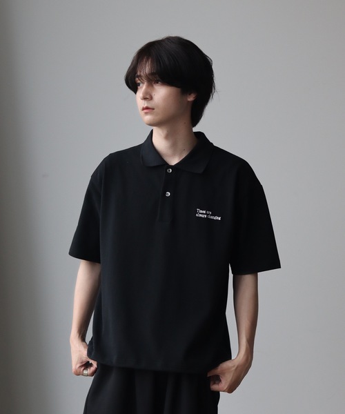UNDERSTATEMENTs（アンダーステイトメント）の「【ユニセックス】MOSS STITCH DRAW CODE POLO SHIRT  ／ドローコード鹿の子ポロシャツ（ポロシャツ・メンズ・ブラック/ネイビー・MEDIUM/LARGE）」の5枚目の写真