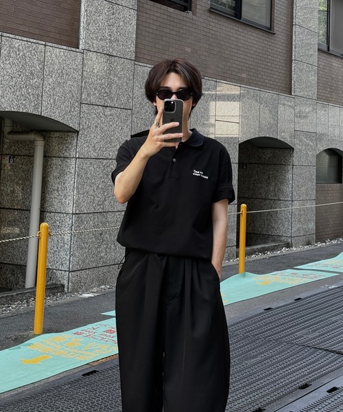 UNDERSTATEMENTs（アンダーステイトメント）の「【ユニセックス】MOSS STITCH DRAW CODE POLO SHIRT  ／ドローコード鹿の子ポロシャツ（ポロシャツ・メンズ・ブラック/ネイビー・MEDIUM/LARGE）」の12枚目の写真