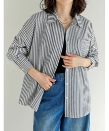 チェックorストライプコットンブレンドサッカー長袖シャツ