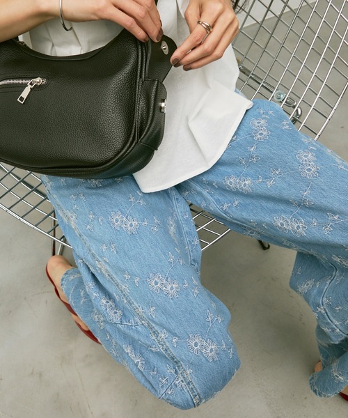 あさぎーにょ POPPY フラワーデニムパンツ シルバー ワイド L flower