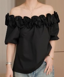パフスリーブ」に該当するトップス（ブラック/黒色系・フリル