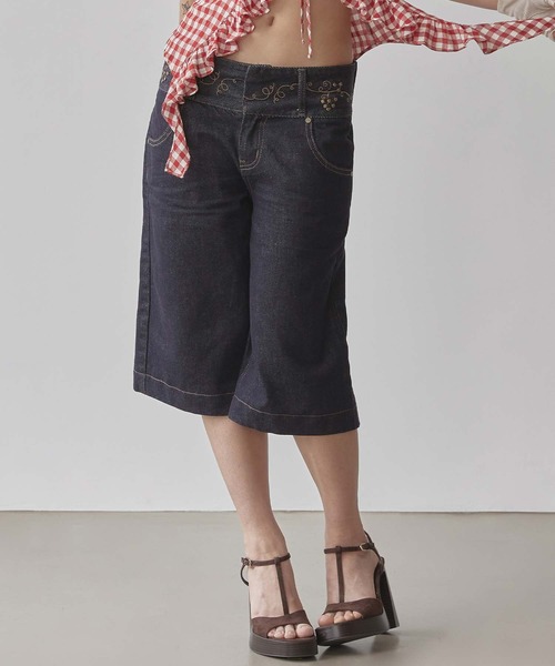 SCULPTOR デニムパンツ　ハーフパンツ　刺繍 セール】Vine Half Denim Pants（デニムパンツ）｜SCULPTOR