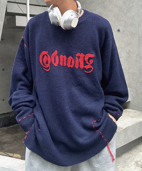 MandO（Auntie Rosa）（エムオー）の「サガラ刺繍ポイントステッチニット（ニット/セーター・メンズ・ブラック/ネイビー・MEDIUM/SMALL）」の2枚目の写真