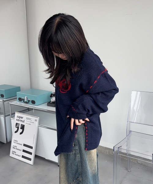 MandO（Auntie Rosa）（エムオー）の「サガラ刺繍ポイントステッチニット（ニット/セーター・メンズ・ブラック/ネイビー・MEDIUM/SMALL）」の20枚目の写真