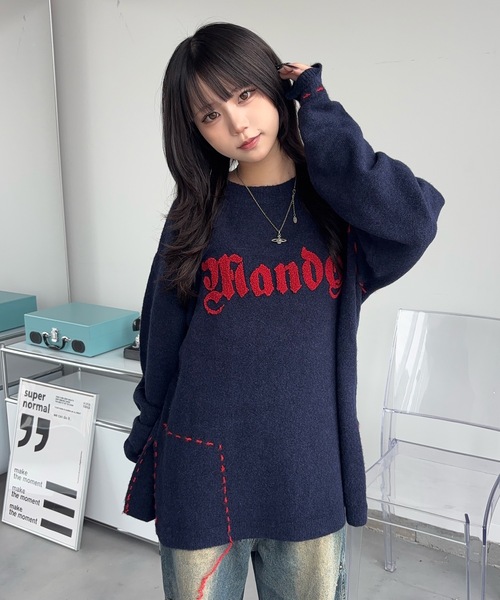 MandO（Auntie Rosa）（エムオー）の「サガラ刺繍ポイントステッチニット（ニット/セーター・メンズ・ブラック/ネイビー・MEDIUM/SMALL）」の3枚目の写真