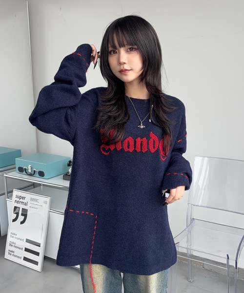 MandO（Auntie Rosa）（エムオー）の「サガラ刺繍ポイントステッチニット（ニット/セーター・メンズ・ブラック/ネイビー・MEDIUM/SMALL）」の4枚目の写真