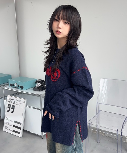 MandO（Auntie Rosa）（エムオー）の「サガラ刺繍ポイントステッチニット（ニット/セーター・メンズ・ブラック/ネイビー・MEDIUM/SMALL）」の5枚目の写真