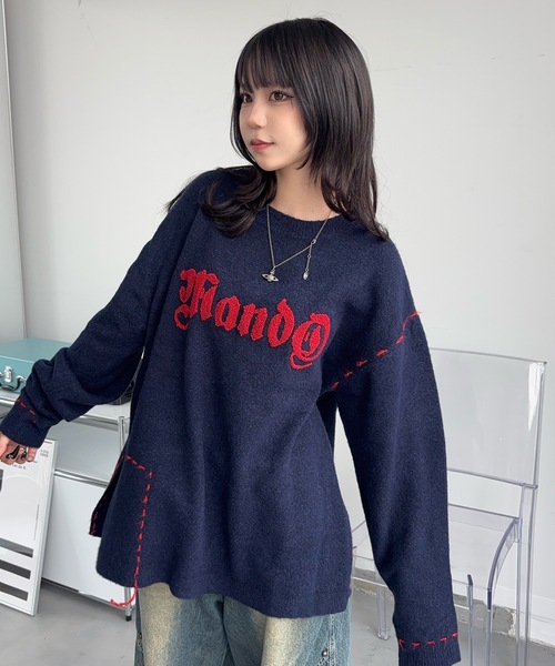 MandO（Auntie Rosa）（エムオー）の「サガラ刺繍ポイントステッチニット（ニット/セーター・メンズ・ブラック/ネイビー・MEDIUM/SMALL）」の6枚目の写真