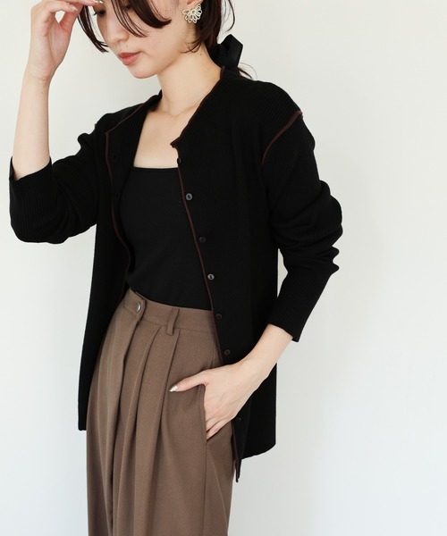select MOCA Et（セレクトモカエト）の「【Et】Wrap 2Tuck Wide Pants（スラックス・レディース・チャコール/ブラウン・MEDIUM/LARGE）」の7枚目の写真