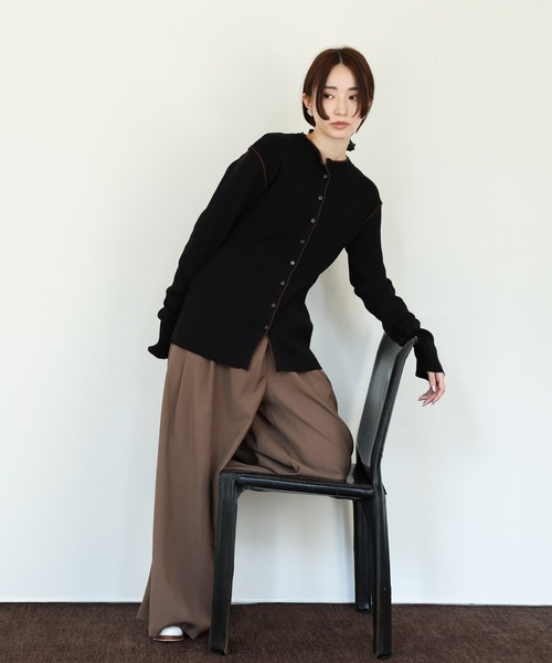 select MOCA Et（セレクトモカエト）の「【Et】Wrap 2Tuck Wide Pants（スラックス・レディース・チャコール/ブラウン・MEDIUM/LARGE）」の11枚目の写真