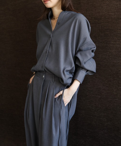 select MOCA Et（セレクトモカエト）の「【Et】Wrap 2Tuck Wide Pants（スラックス・レディース・チャコール/ブラウン・MEDIUM/LARGE）」の9枚目の写真