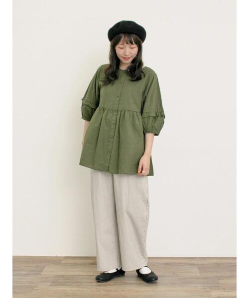 Samansa Mos2（サマンサ モスモス）の「【S/M/Lサイズ】刺繍デニム/ヒッコリーカーブパンツ（その他パンツ・レディース・ネイビー/ブラック/オフホワイト/ブルー・S/L/M）」の7枚目の写真