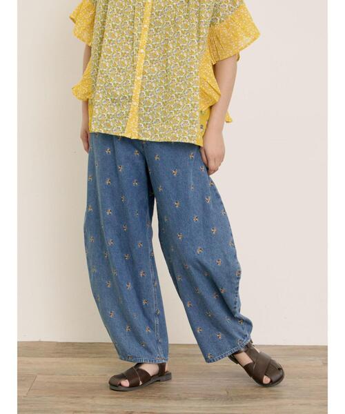 Samansa Mos2（サマンサ モスモス）の「【S/M/Lサイズ】刺繍デニム/ヒッコリーカーブパンツ（その他パンツ・レディース・ネイビー/ブラック/オフホワイト/ブルー・S/L/M）」の8枚目の写真