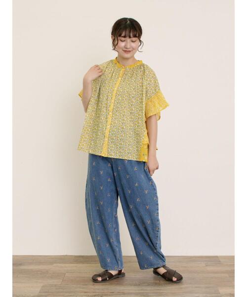 Samansa Mos2（サマンサ モスモス）の「【S/M/Lサイズ】刺繍デニム/ヒッコリーカーブパンツ（その他パンツ・レディース・ネイビー/ブラック/オフホワイト/ブルー・S/L/M）」の10枚目の写真