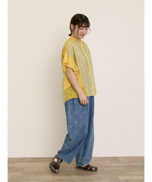 Samansa Mos2（サマンサ モスモス）の「【S/M/Lサイズ】刺繍デニム/ヒッコリーカーブパンツ（その他パンツ・レディース・ネイビー/ブラック/オフホワイト/ブルー・S/L/M）」の11枚目の写真