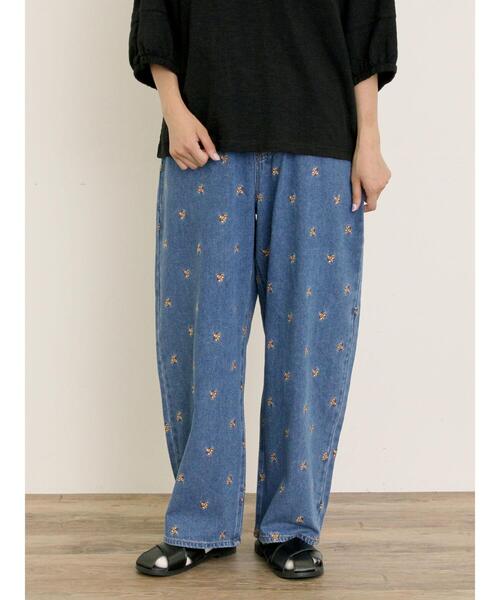 Samansa Mos2（サマンサ モスモス）の「【S/M/Lサイズ】刺繍デニム/ヒッコリーカーブパンツ（その他パンツ・レディース・ネイビー/ブラック/オフホワイト/ブルー・S/L/M）」の12枚目の写真