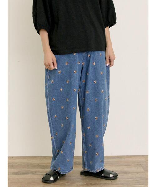 Samansa Mos2（サマンサ モスモス）の「【S/M/Lサイズ】刺繍デニム/ヒッコリーカーブパンツ（その他パンツ・レディース・ネイビー/ブラック/オフホワイト/ブルー・S/L/M）」の14枚目の写真