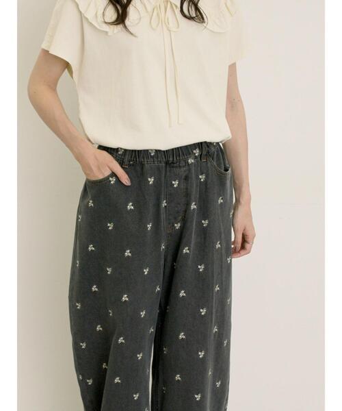 Samansa Mos2（サマンサ モスモス）の「【S/M/Lサイズ】刺繍デニム/ヒッコリーカーブパンツ（その他パンツ・レディース・ネイビー/ブラック/オフホワイト/ブルー・S/L/M）」の18枚目の写真