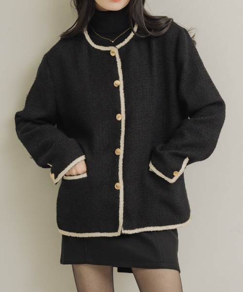 NEUNA（ヌナ）の「ツイードジャケット（テーラードジャケット・レディース・ブラック/ベージュ・FREE）」の2枚目の写真