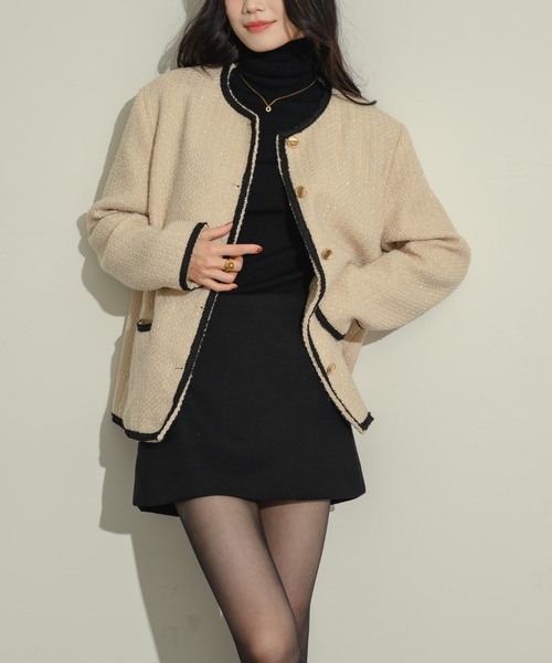 NEUNA（ヌナ）の「ツイードジャケット（テーラードジャケット・レディース・ブラック/ベージュ・FREE）」の3枚目の写真