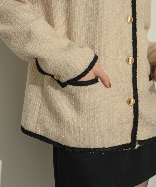 NEUNA（ヌナ）の「ツイードジャケット（テーラードジャケット・レディース・ブラック/ベージュ・FREE）」の5枚目の写真